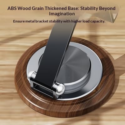720° Rotating Wooden Phone & Tablet Stand - Walnut Grain Base with Aviation Metal, Adjustable Desktop Lazy Holder for iPhone, iPad & All Mobile Devices