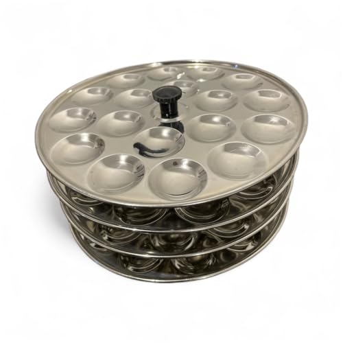 Stainless Steel Mini Idli Maker Stand with 4 Plates, 72 Cavity Steamer Set, Silver