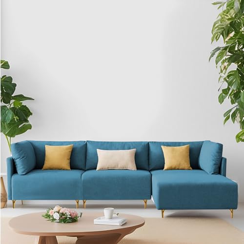Image of Carina RHS 4 Seater L Shape Sofa Set for Living Room (Turquise Fabric) Premium Fabric Sofa