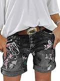 ORANDESIGNE Jeans Short Damen High Waist Denim Bermuda Shorts Basic Stretch Shorts mit Aufschlag Einfarbig Knielange Hose Short Boyfriend Caprihose im Used Look Stretch Hotpants 11 Schwarz XXL
