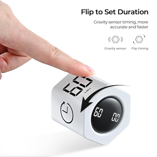 Image of EooCoo Pomodoro Cube Timer with Gravity Sensor,1 /5 /10 /30 /60 Minutes Preset,Desk Countup Time with Vibration,Adjustable Modes for Work & Study,Portable Productivity Timer for Focus and Efficiency-White