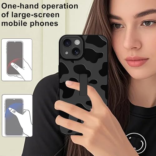 Image of for iPhone 15 Case with Finger Strap Holder, Cute Cool Cow Print Pattern Design for Women Men, Shockproof Anti Scratch Hand Kickstand Protective Cover, Gray