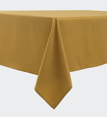 Biscaynebay Textured Fabric Tablecloths 60 X 84 Inches Rectangular, Gold Water Resistant Tablecloths for Dining, Kitchen, Wedding, Parties etc. Machine Washable