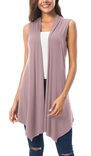Women's Sleeveless Draped Open Front Cardigan Vest Asymmetric Hem (2Xl, Lavender) #TOP4