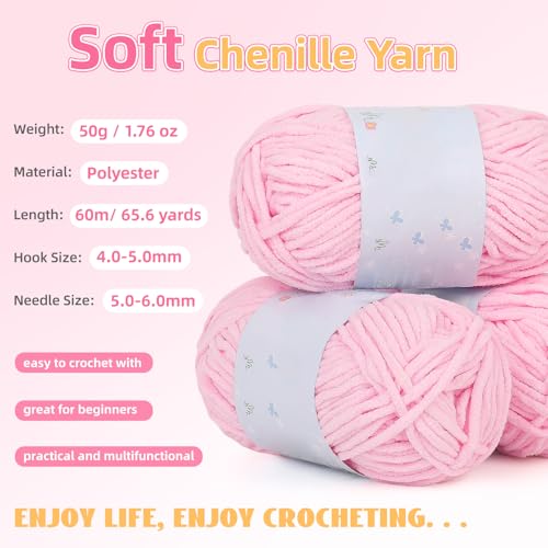 Kit de ganchillo de chenilla rosa Aeelike, el regalo ideal para aprender a tejer 3