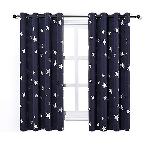 Anjee Boys Curtains, Eyelet Blackout Curtain Thermal Insulated Room Darkening with Silver Foil Printed Star Pattern for Children Bedroom Playgroom, 52 x 54 inches 2 Panels Set Cover