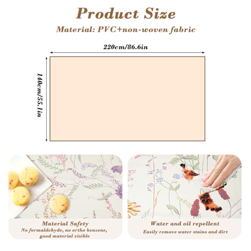 Image of HASTHIP PVC Tablecloth Modern Floral Decorative Dining Table Cover, Waterproof & Oil Proof, Anti-Slip Wipeable Plastic Table Protector for Kitchen & Home Decor, 140 x 220 cm