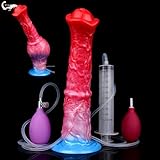 12' Realistic Squirting Horse Dildo Inflatable Knot for Women XL Silicone Big Head Monster Cumming Dildo Thick Inflatable Penis Butt Plug Ejaculating Toy Gay Adult Sex Toys for Couples