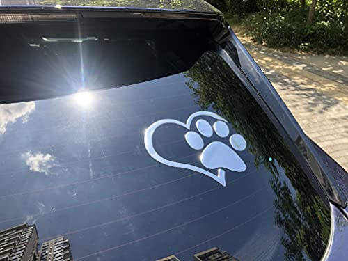 NewL 3D-Aufkleber mit Pfotenabdruckmotiv, Chrom, Pfirsich-Herz, Auto-Emblem, Dekoration (Silber)