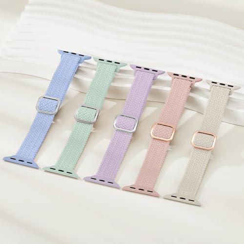 5 Pack Slim Braided Stretchy Bands Compatible with Apple Watch Band 40mm 41mm 42mm 38mm 44mm 45mm 46mm 49mm Women Men, Thin Elastic Nylon Solo Loop Straps for iWatch Series 10 9 8 7 6 5 4 3 11 SE 2/1 by Osochic - Used condition - Image 7