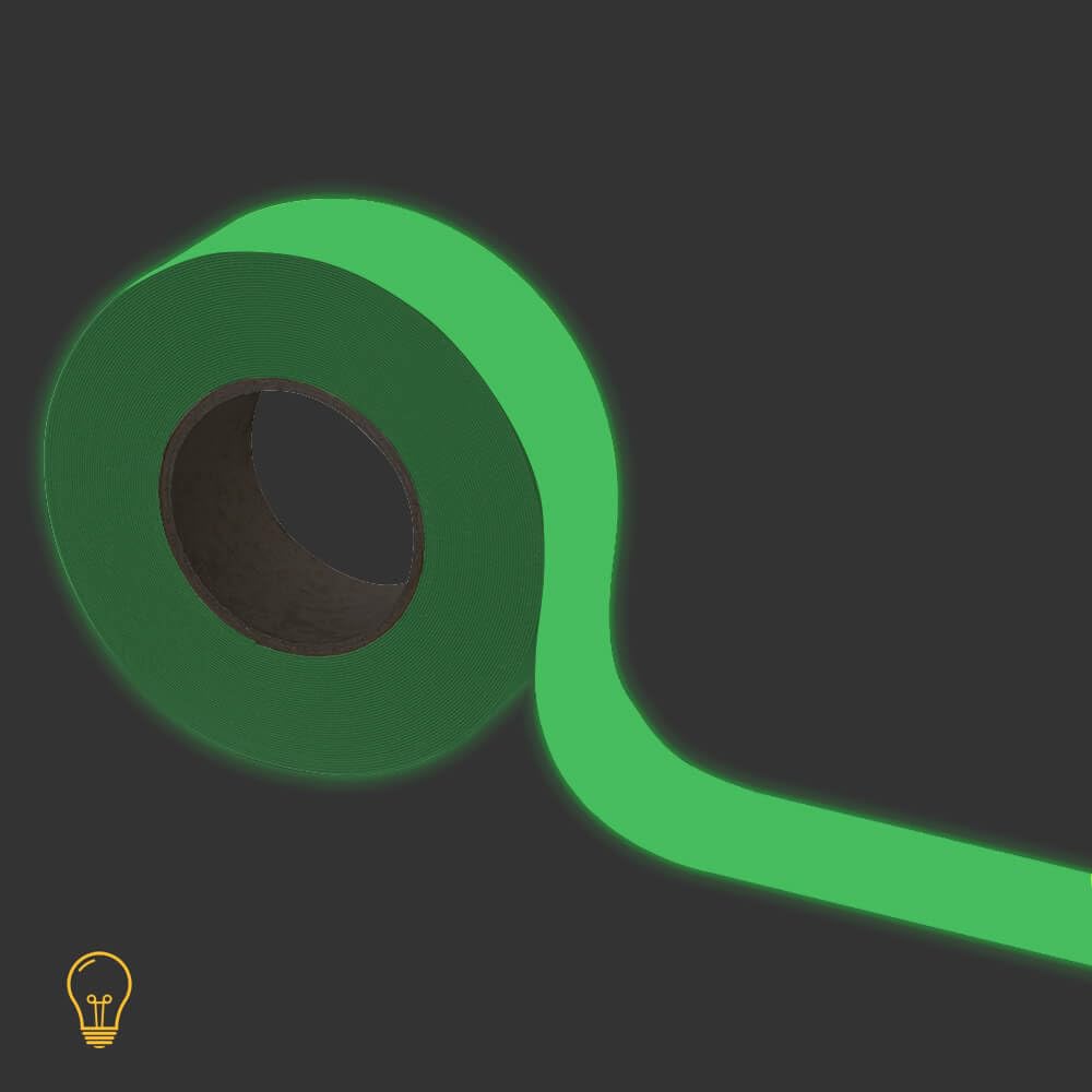Antirutsch Bodenmarkierung, nachleuchtend, 5 cm, 16 m/Rolle aus Antirutsch, Art.-Nr. 63009 | Leuchtendes Klebeband | Antirutschband nachleuchtend | Fluoreszierendes Klebeband