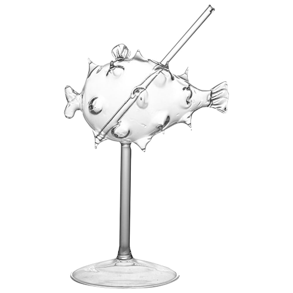 Healeved Globefish Form Cocktailglas Kreativer Puffer Fisch Wein Kelch Transparent Cocktail Glas Kelch für Party Bankett Zuhause Hotel und Bar