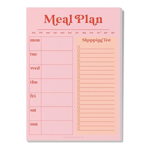 Planificador de comidas y lista de la compra tamaño A5 rosa y rojo