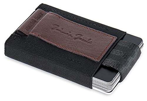Jaimie Jacobs Nano Boy Cartera Minimalista Slim Wallet Pequeña Tarjetera Fina Pinza para Billetes Billetero Hombre (Saffiano Marrón)