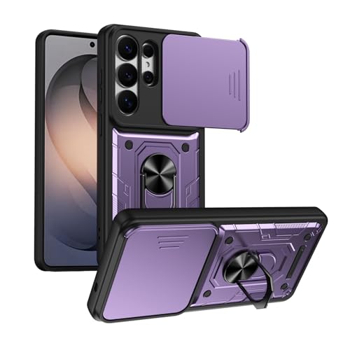 XINYANDIN �K�p�Ώ�Samsung Galaxy S26 Ultra/S26+/S26�p�X�����P�[�X�A��]�����O�X�^���h�t���n�[�hPC�����������~�߃J�����ی�P�[�X,���F,S26 Ultra