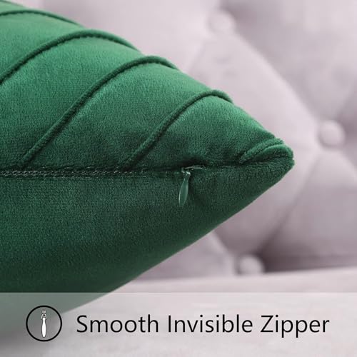 Image of Velvet Throw Pillow Covers 24x24 Pack of 2 Gold Decor Dark Green