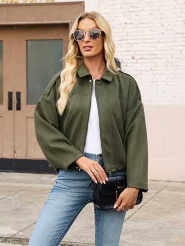 Womens Bomber Jacket Faux Suede Casual Cropped Pilot Coat Lapel Collar Causal Oversized Trendy Outwear4