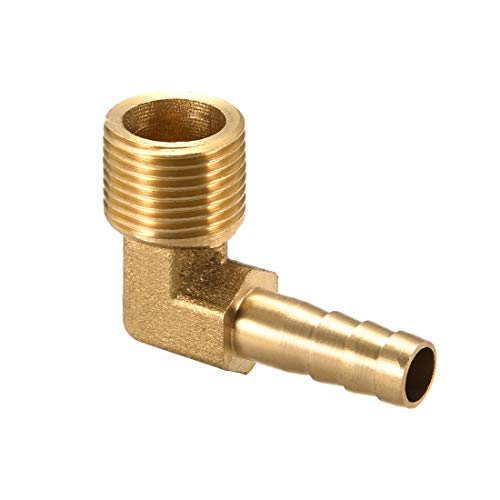 uxcell Brass Barb Hose Fitting, 90 Degree Elbow 8mm Barbed to 3/8 PT Male Pipe Adapter Connector