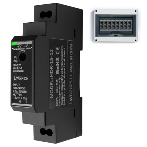 Image of 1PC Switching Power Supply 12V Ring Transformer Din Rail for Industrial Enclosure Box Case Dinrail Automation Equipment HDR 15W 12V 1.25A Universal for Ring Door Bell System and More AC100V-240V Black