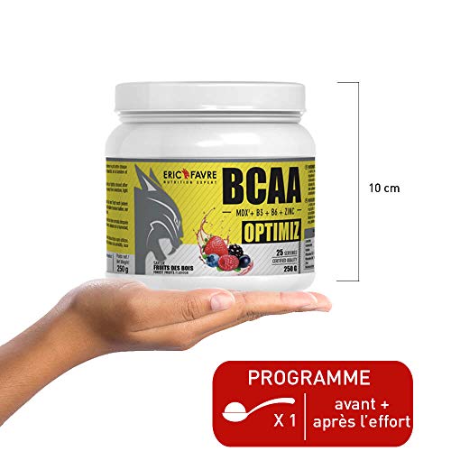 BCAA OPTIMIZ - Acides Aminés BCAA 2.1.1 enrichis en Vitamine B + Zinc, Aide à Réduire la Fatigue - 250g - Saveur Délice Tropical - Eric Favre – Image 6