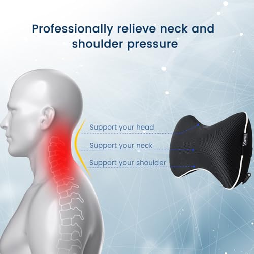 Image of Keemall Inflatable Car Neck Pillow, Soft Headrest Inflatable Car Pillow for Driving Seat with Adjustable Strap, Comfortable Ergonomic Design Neck Support and Breathable Washable Cover