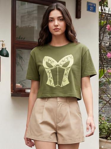 Image of Women Cotton Boxy Crop T-Shirt Combo Pack of 2 | Round Neck Half Sleeve Casual Summer Tops | Soft & Breathable Fabric | Stylish Printed Graphic Crop Tees | XS-XL