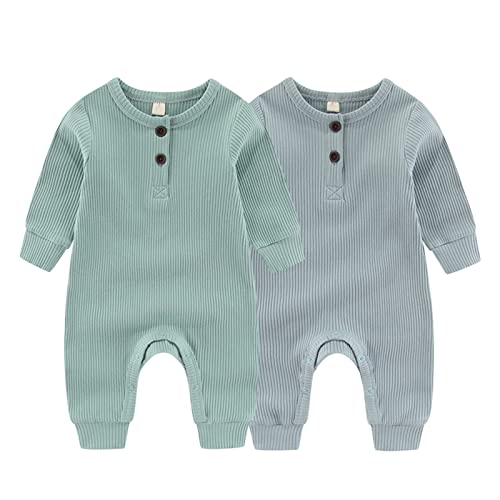 Image of ZAV Solid Unisex Baby Boy Girl Rompers 2 Pack Long Sleeve Jumpsuits Infants Clothes Outfits