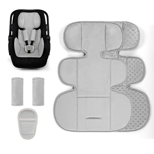 Image of Infant Car Seat Insert Head and Body Support Thickened, GFU 3-in-1Reversible Newborn Insert for Carseat with Strap Pads, Soft Stroller Cushion Pillow Insert for Boys and Girls, Grey