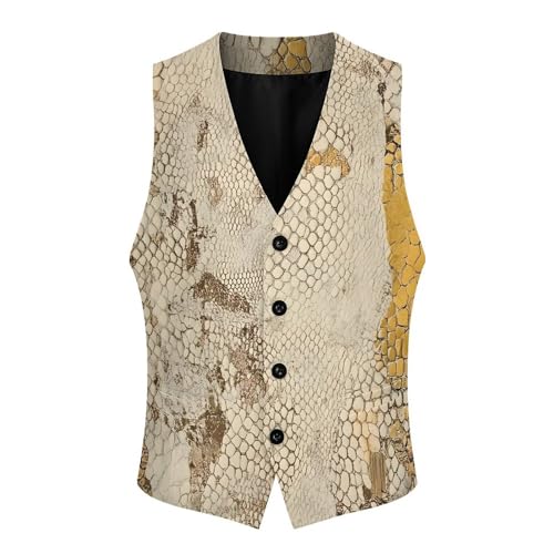 Golden Snake Skin Textures Formal Suit Vest for Men with Pockets for Business Casual Dress Tuxedo Slim Fit3