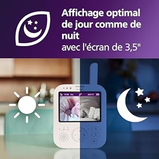 AVENT Philips Babyphone vidéo Premium, Certifié DEKRA, privé et sécurisé avec caméra et Audio, écran de 3,5", Zoom x4, Vision Nocturne, berceuses, température ambiante, 12h en Mode Eco, SCD891/26