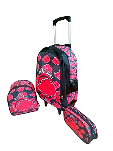 Kit Mochila Infantil com Rodinhas + Lancheira Térmica + Estojo Vários Personagens (Único, Naruto ( A