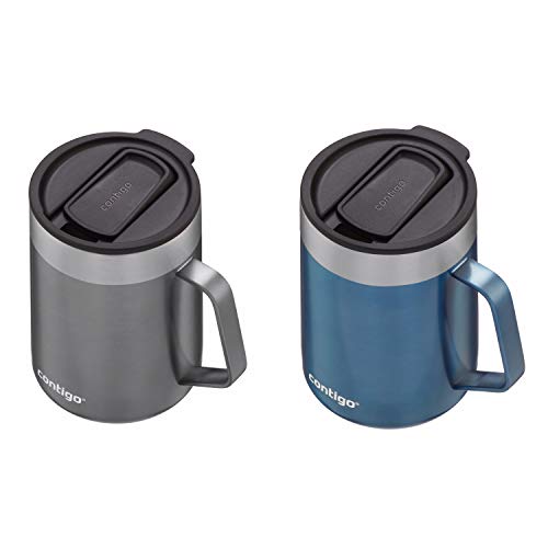 Contigo Streeterville Stainless Steel Vacuum-Insulated Mug With Handle And Splash-Proof Lid, 2-Pack, 14 Oz., Sake And Blue Corn #TOP2