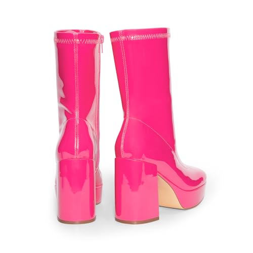DREAM PAIRS Women's Mid Calf Gogo Boots Platform High Chunky Block Heel Square Toe Ankle Boots,Size 10,HOT PINK-PAT,SDMB2410W