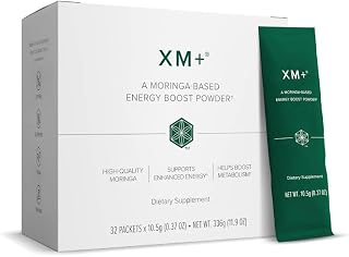 XM+ - Natural Energy Support Drink Powder - Infused with Green Tea - Made with Shade-Dried Moringa Leaves - Individual Serving Packets (32 Servings)