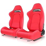 Auto Dynasty Pair of Racing Seat Universal Reclinable Bucket Seats with Side Mount Sliders and Bracket, 35 (H) x 21.5 (W) x 21.5 (D) Inches, Driver and Passenger Side, Red