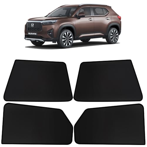 Image of OTO2EYE Car Sun Shade Compatible for Honda Elevate Model-2023 to 2025, Z-Black Fix Type Side Window Curtains, Only Half Cut in Front Window, 4 Pieces Set