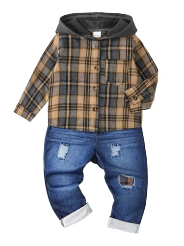 Image of Renotemy Toddler Baby Boy Clothes Hooded Sweatshirt Denim Outfits 12M-5T