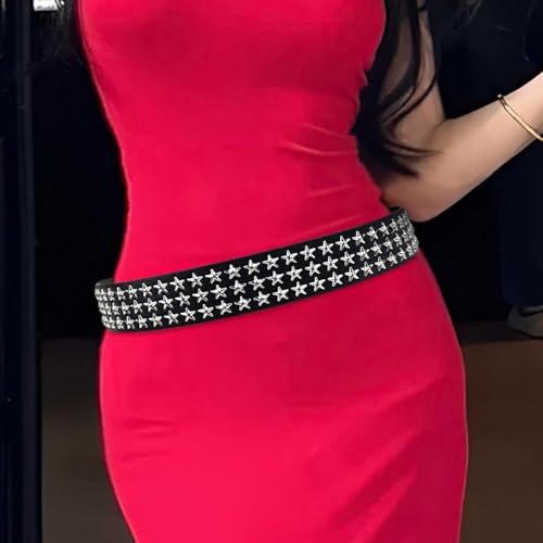 Fashionable Large Eyelet Belt For Female With Star Rivet Western Waistband Hiphop PU Leather Waiststrap For Dresses3