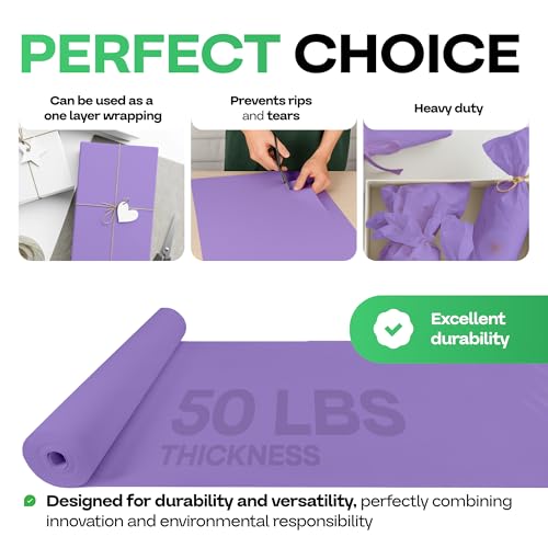 Image of Purple Kraft Paper Roll 12 inch x 1200 inch (100 feet) with Cutter - USA-Made Wrapping Paper for Packing, Moving, Shipping & Crafts /Arts - 100% Recyclable Natural Craft Material by IDL Packaging