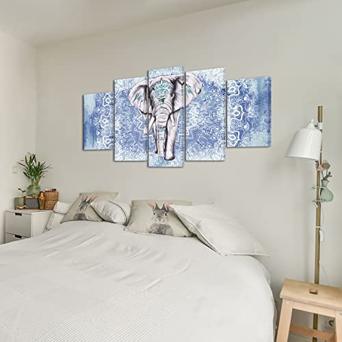 Rnnjoile Mandala Elephant Wall Decor Boho Elephant Picture Prints On Canvas Blue And Grey Elephant Painting For Living Room Bedroom Large #TOP1