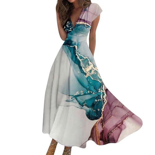 Vasreyy Tunika KleidSchwarzes Kleid Damen Sommer Knielang Bunte Marmor...