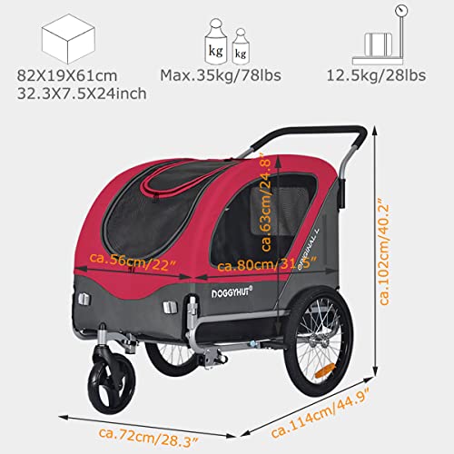 Doggyhut Original Large Fahrradanhänger & Hundebuggy 2 in 1 für Hunden bis 35kg Hundeanhänger Jogger Hundewagen mit Feststellbremse Tiggo 80405