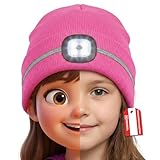 Gebol Haube LED Kinder 1 Stück, Beanie mit Licht & Reflektionsstreifen für Sicherheit, USB wiederaufladbar, Wintermütze mit 4 Leuchtmodi, Universalgröße, pink