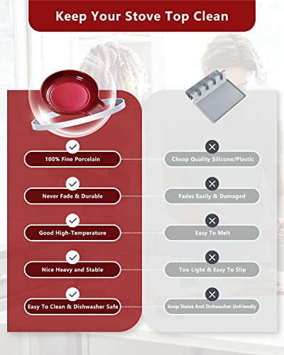 Yoeuen Red Ceramic Spoon Rest for StoveTop, 5.5inch Spoon Holder for Kitchen Counter Heat-Resistant, Classic Style Large Utensil Rest for Spatula, Spoons or Tongs, 1pcs