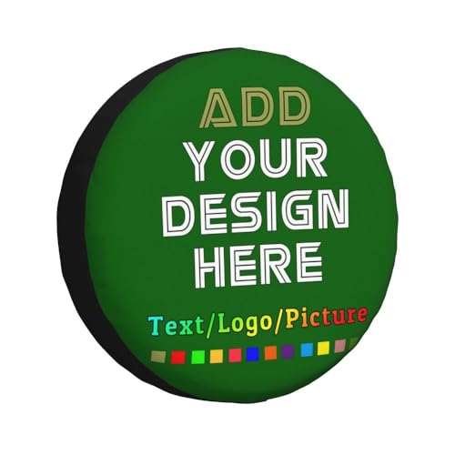 Image of Custom Spare Tire Cover Personalized Tire Covers Add Your Own Design Logo Picture Customize Wheel Cover Universal Size 14-17 in Fit for Jeep Trailer Camper RV Wheel Covers, DarkGreen
