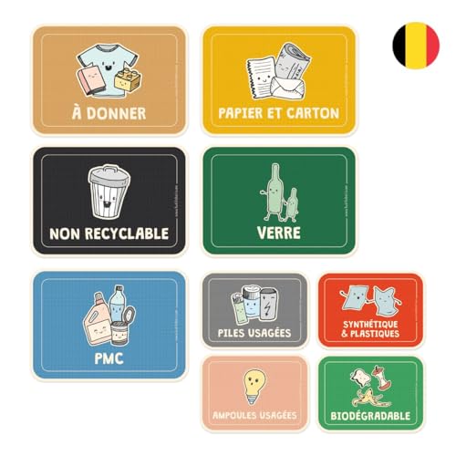 7 Étiquettes de Tri sélectif pour Poubelles - Belgique