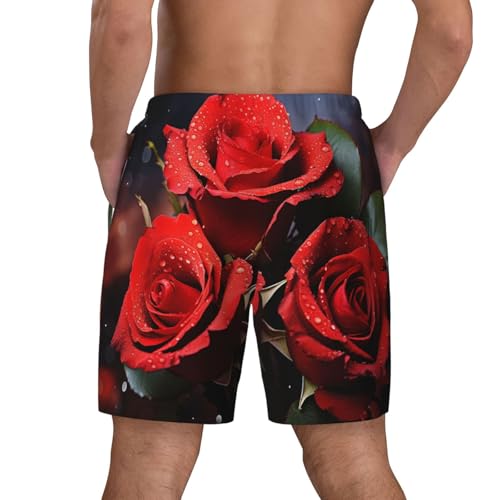 Men's Swim Trunks Quick Dry Board Shorts Romantic Red Roses Beach Shorts with Pocket Bathing Suits for Men3
