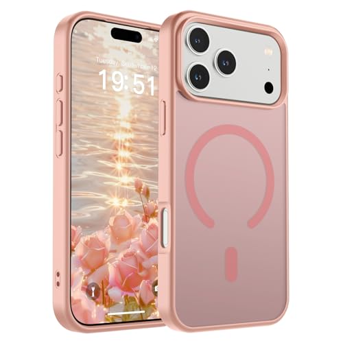 Image of SUPFINE Magnetic for iPhone 17 Pro Max Case (Compatible with MagSafe)(Military Grade Drop Protection) Translucent Matte Shockproof with Anti-Fingerprint Phone Cover,Pink
