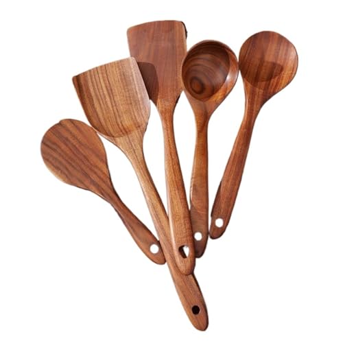 5-Pieces Wooden Kitchen Utensils Set, Heat Cooking Tools for Home & Restaurant, Odor-Free Kitchenware