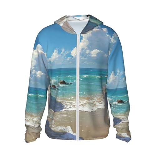 UPF 50+ Beach Picture Sun Protection Hoodie Rash Guard Shirt Long Sleeve Sun Shirt Lightweight Jacket